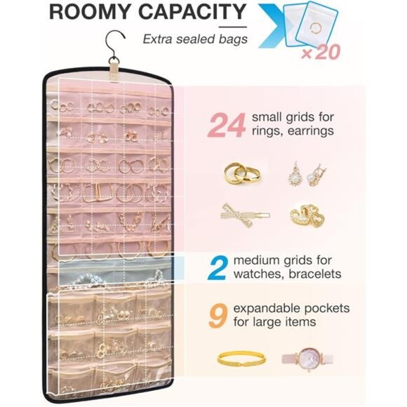 Hanging Jewelry Organizer Necklace Holder Anti Tangle Travel Jewelry Storage Bag - Picture 5 of 7